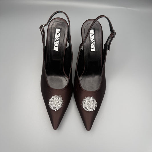 YOKO Slingback Dark Chocolate Satin Diamond4