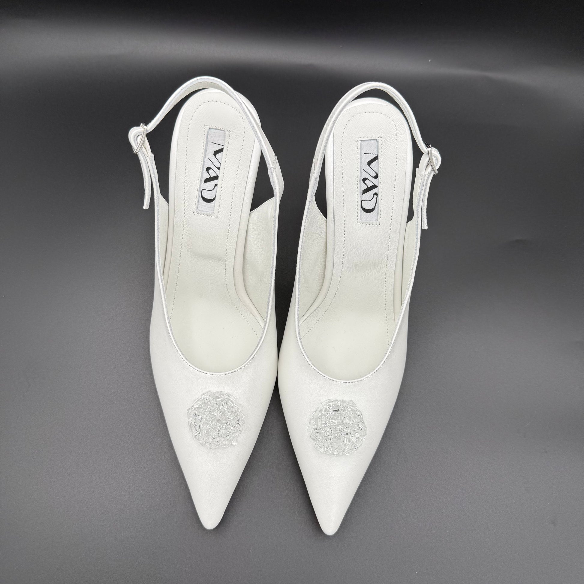 YOKO Slingback White Leather Diamond1