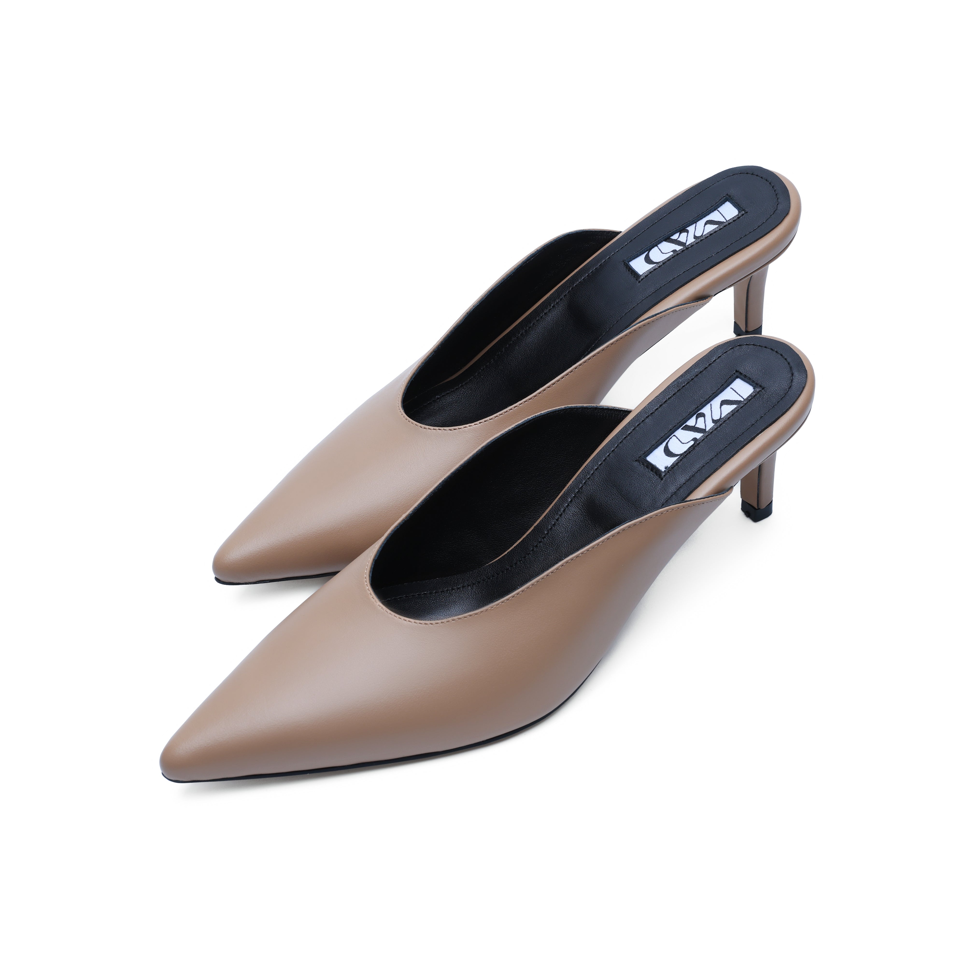 YOKO handmade leather mules in dark nude with 5 cm heel and memory foam insole