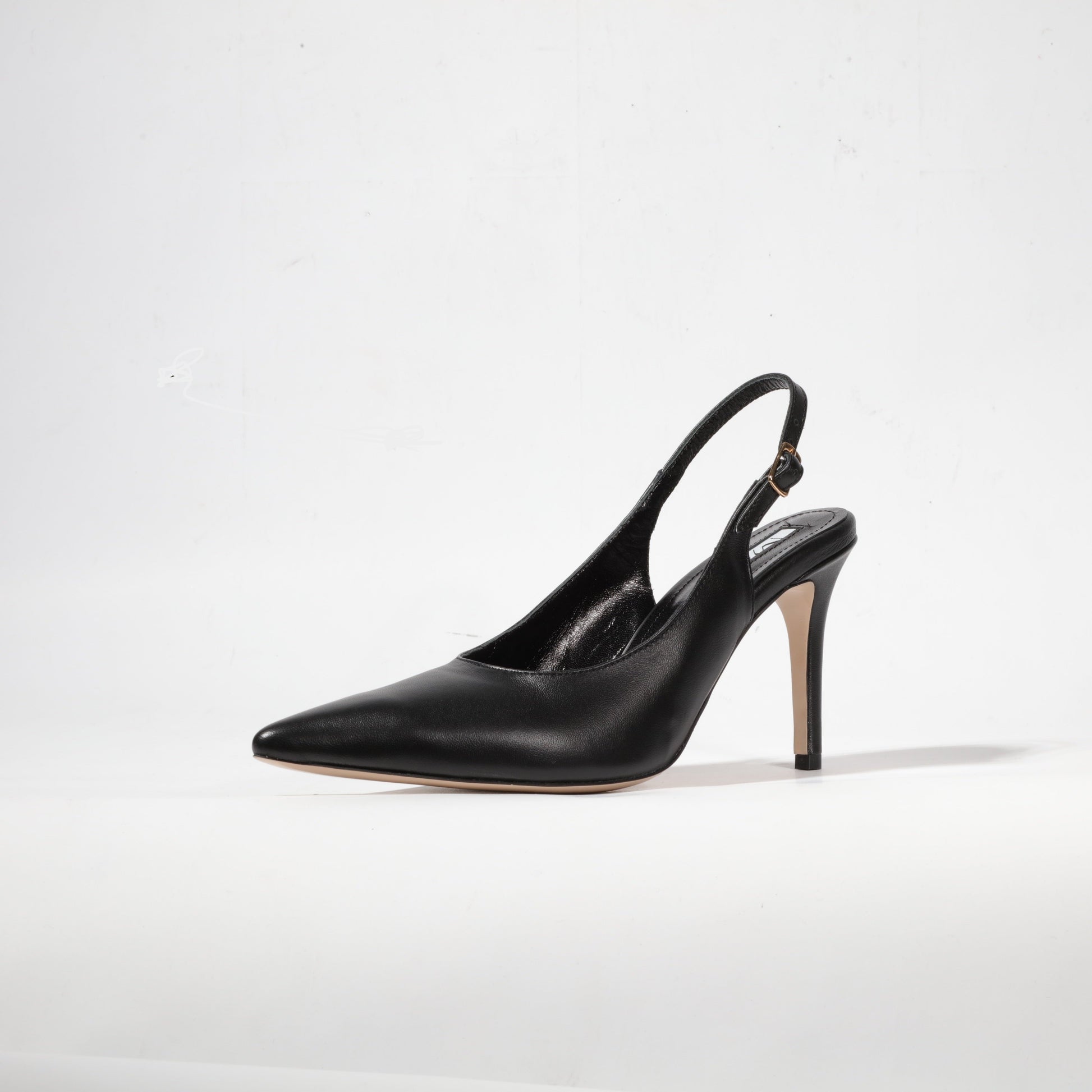 black leather slingback stiletto