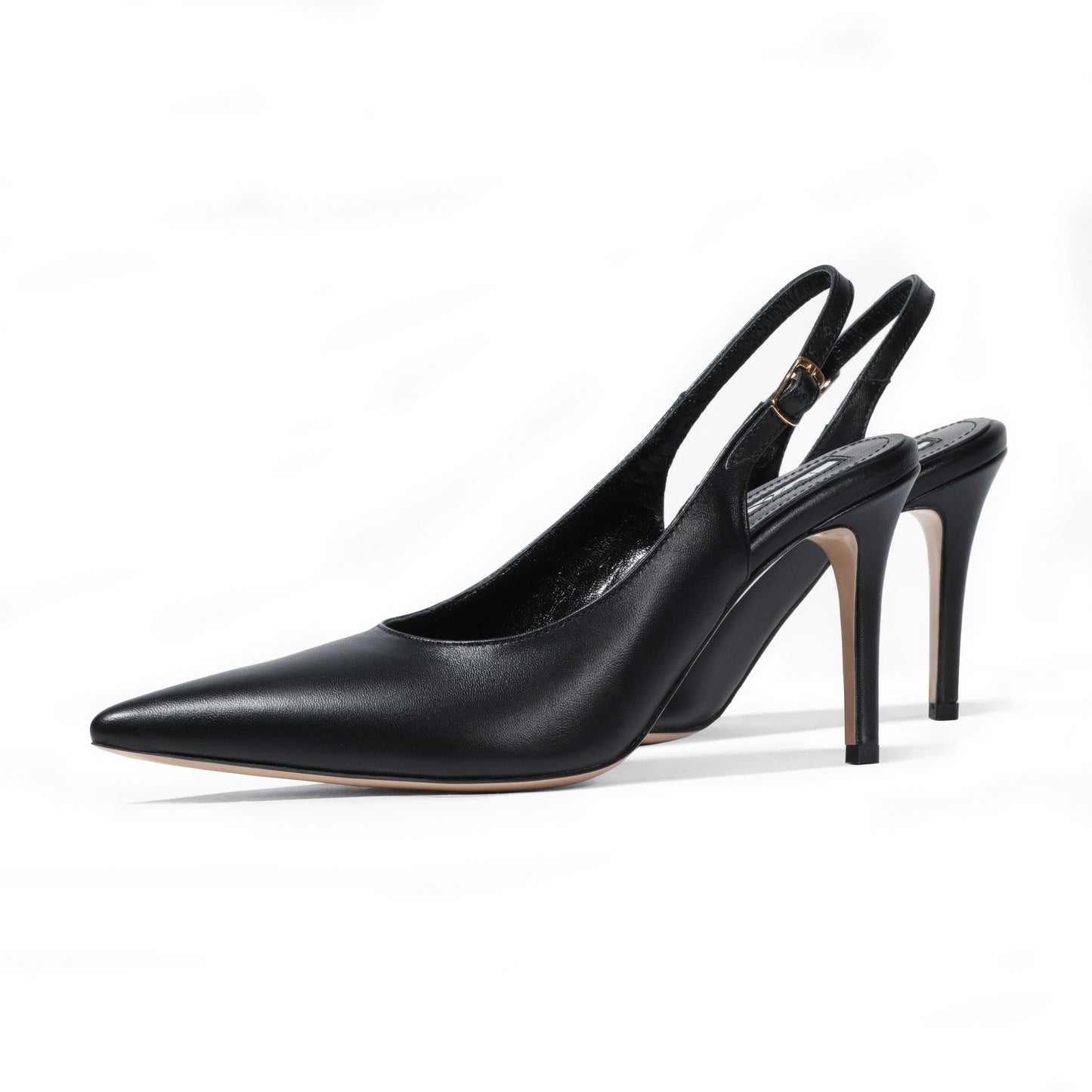 black leather slingback stilettos