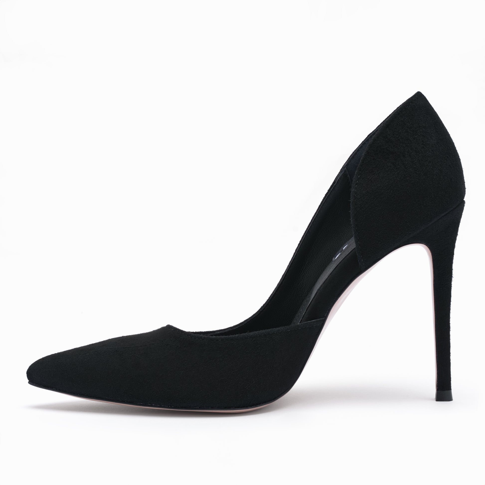 black suede stilettos 10 cm profile