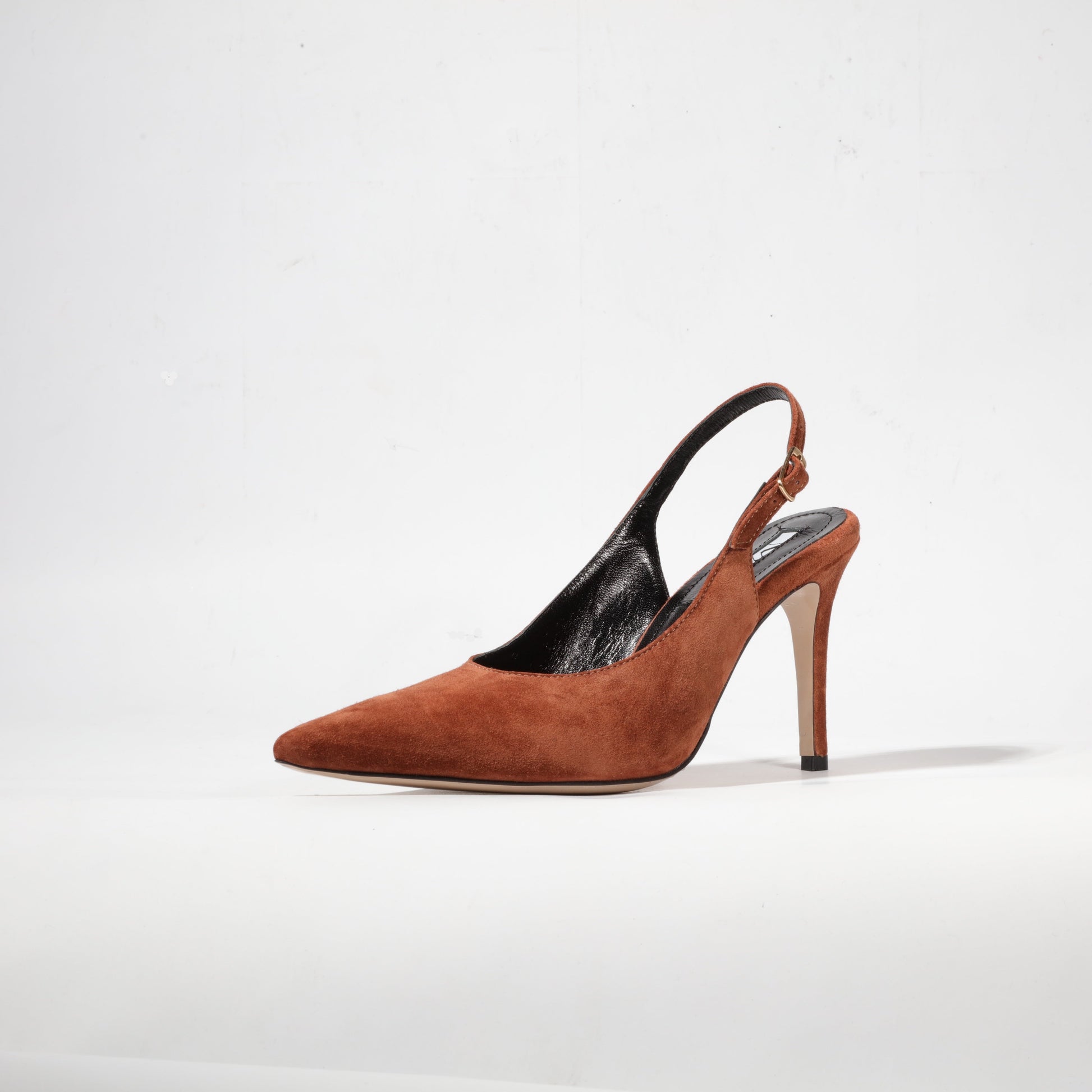 cognac brown suede slingback stiletto