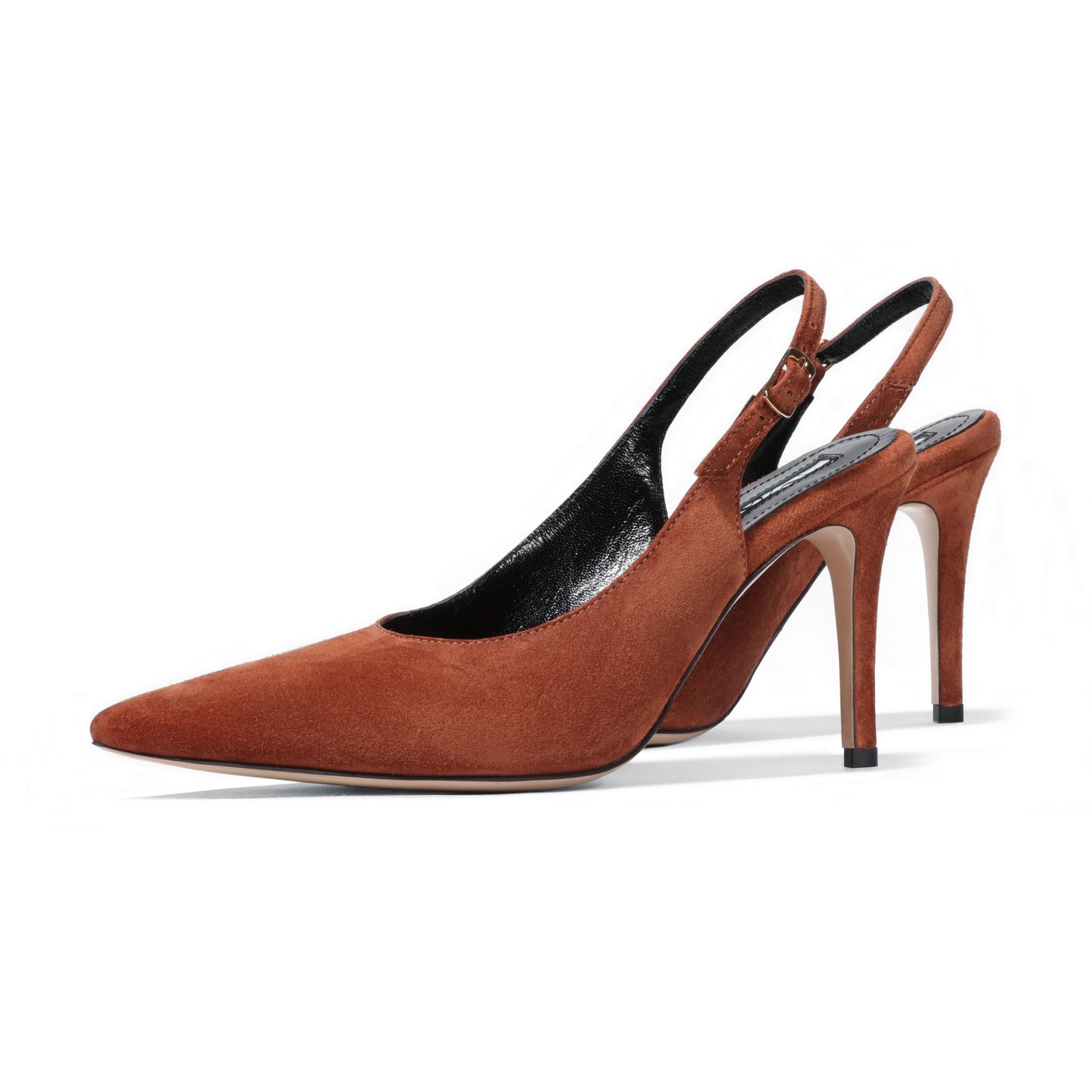 cognac brown suede slingback stilettos