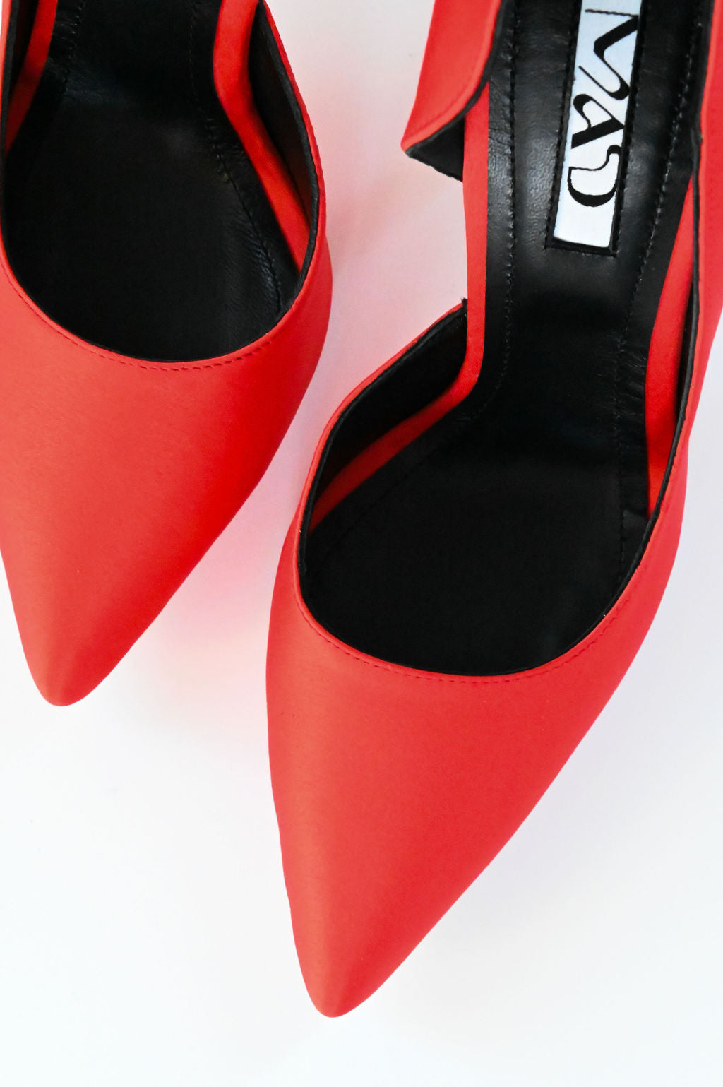 coral red satin stilettos 10 cm close up pair