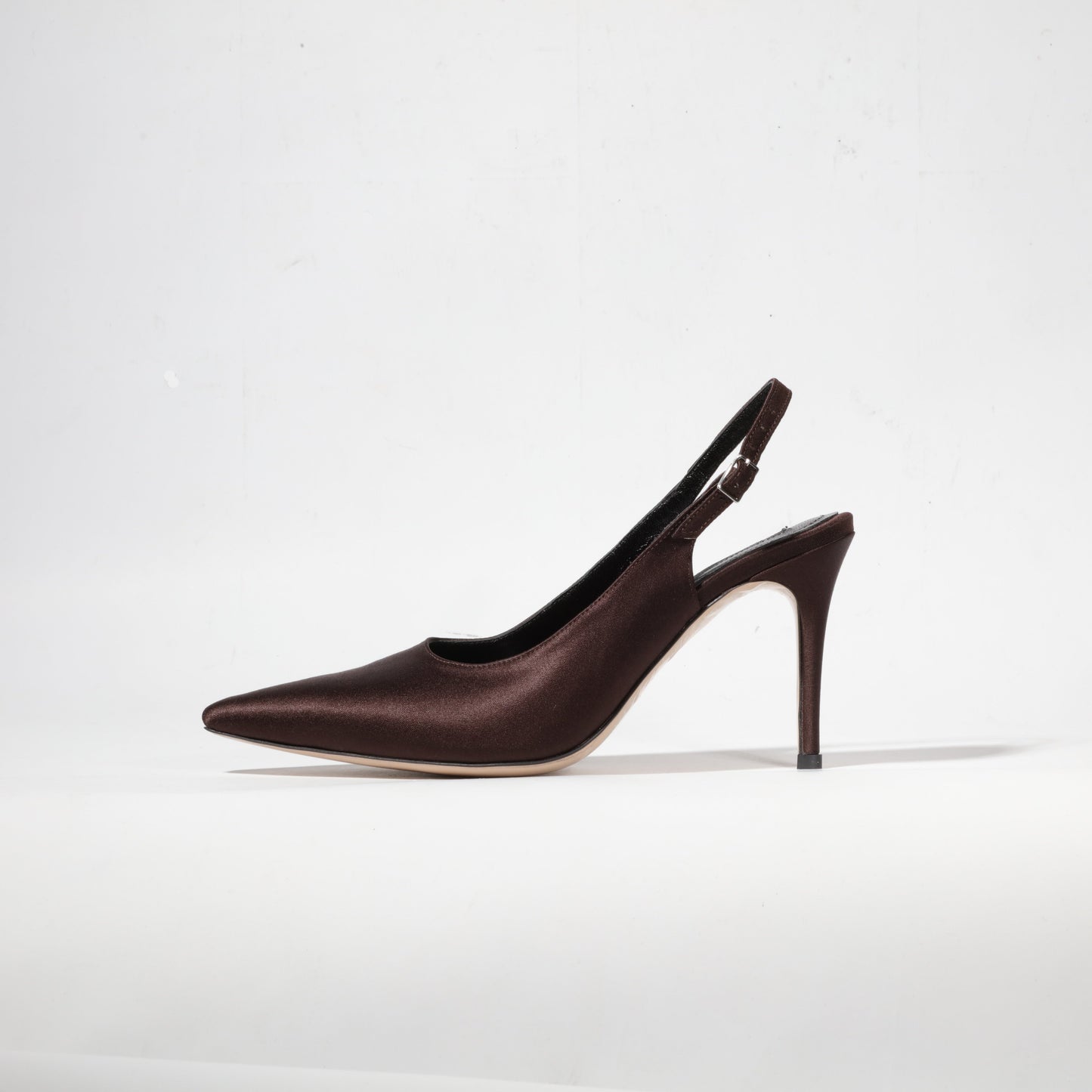 dark brown satin stilettos 