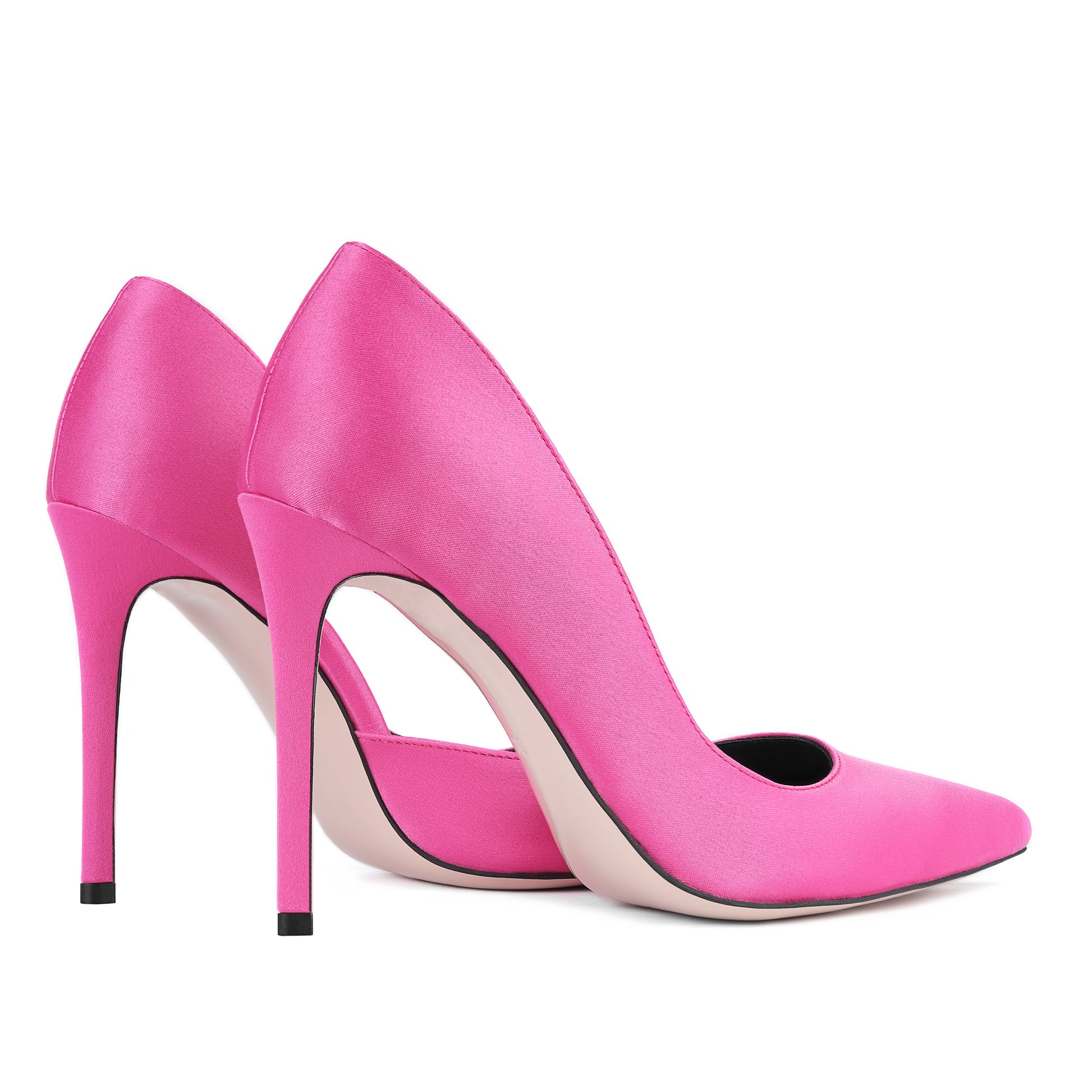 fuchsia satin stilettos 10cm profile pair