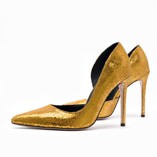 gold leather stilettos 10 cm