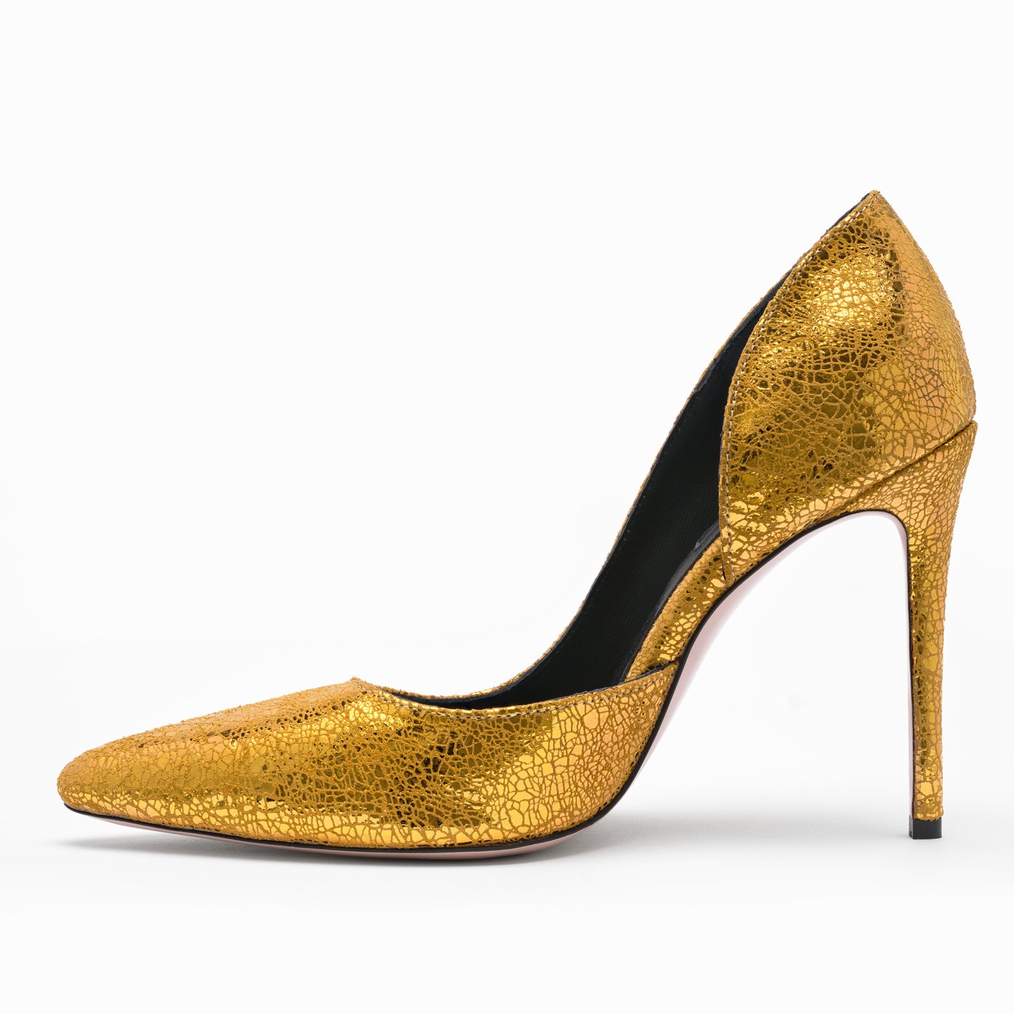 gold leather stilettos 10 cm profile