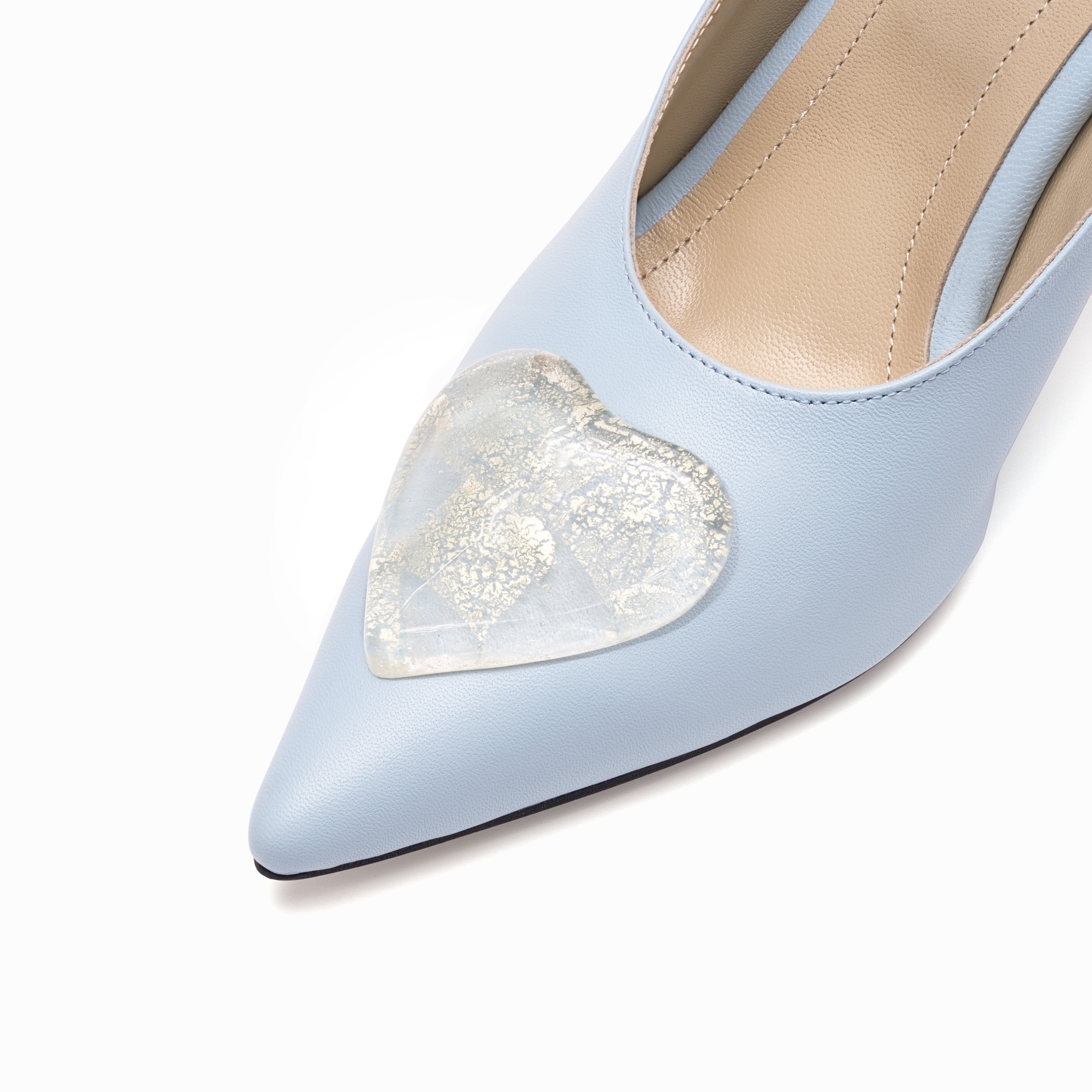 leather slingback baby blue 7cm white gold glass heart