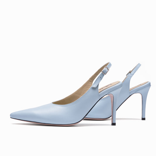 leather slingback stilettos baby blue