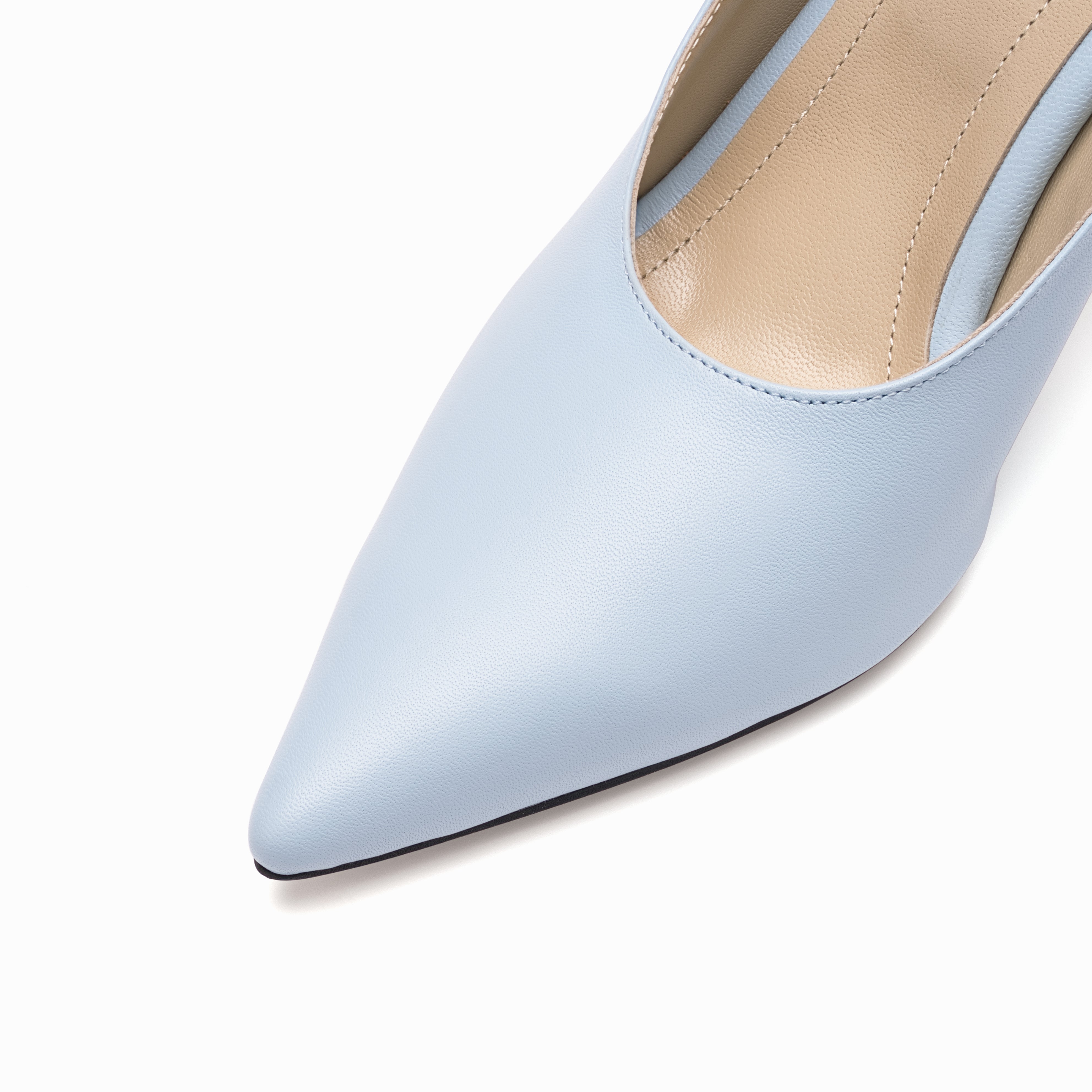 leather slingback stilettos baby blue detail