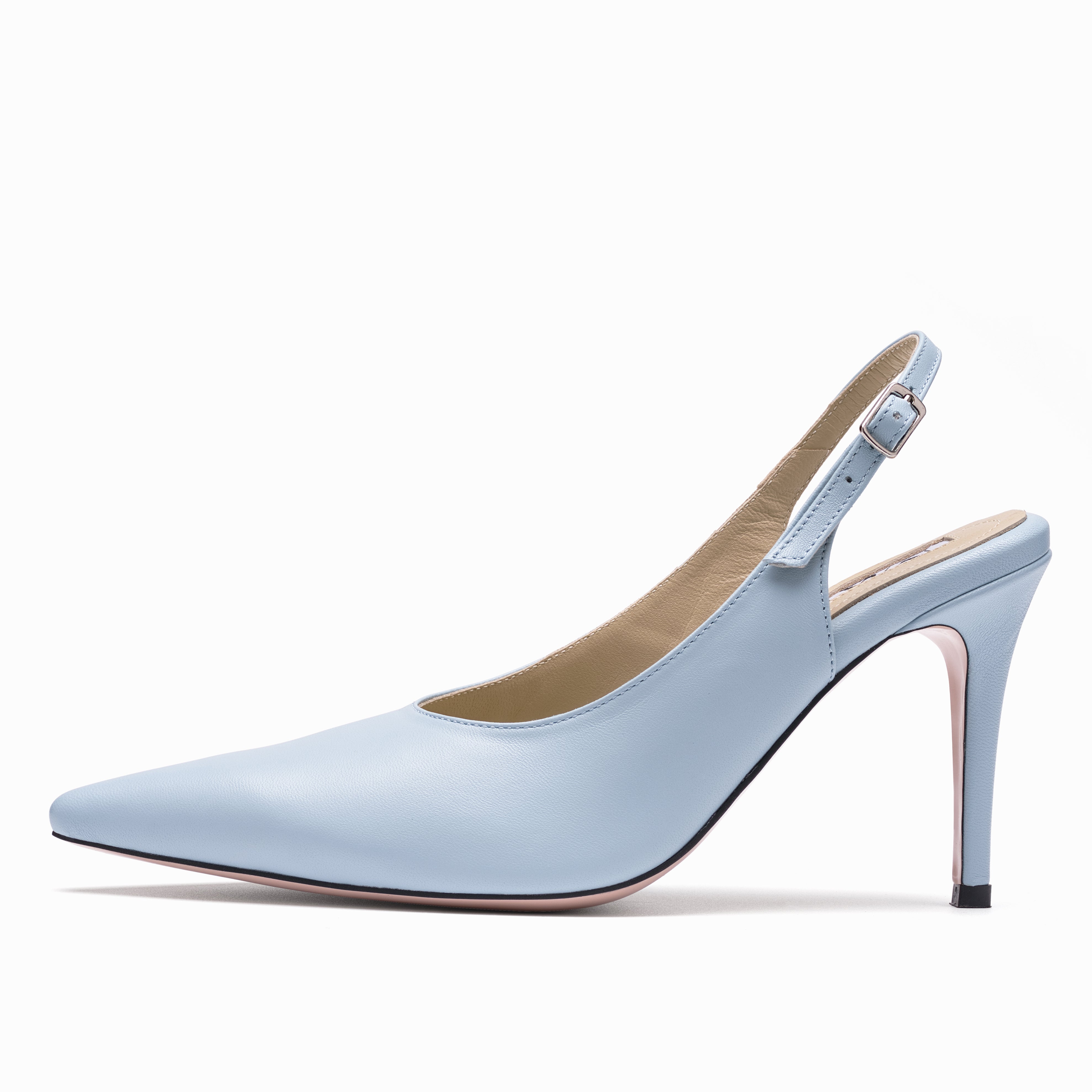 leather slingback stilettos baby blue profile