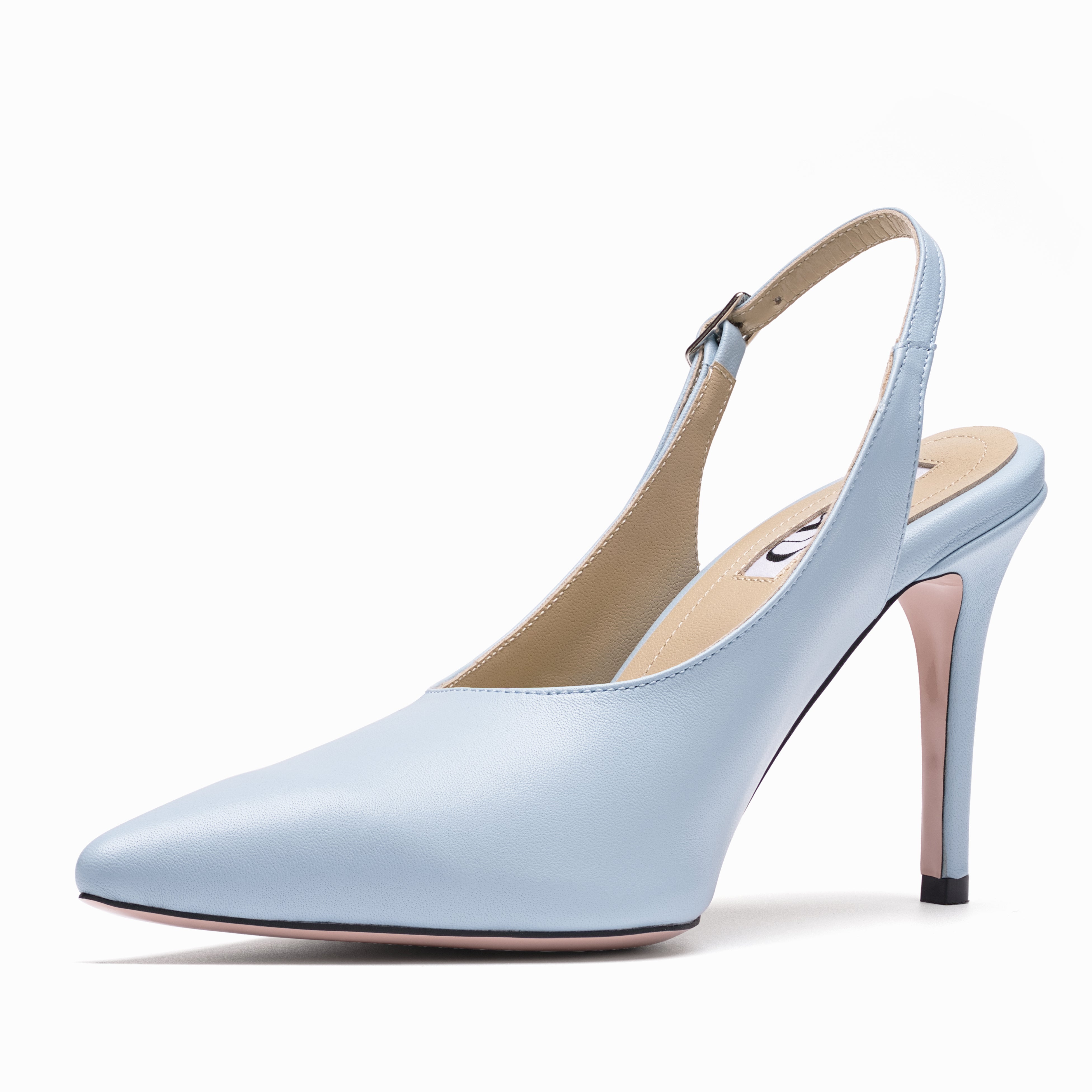 leather slingback stilettos baby blue semi profile