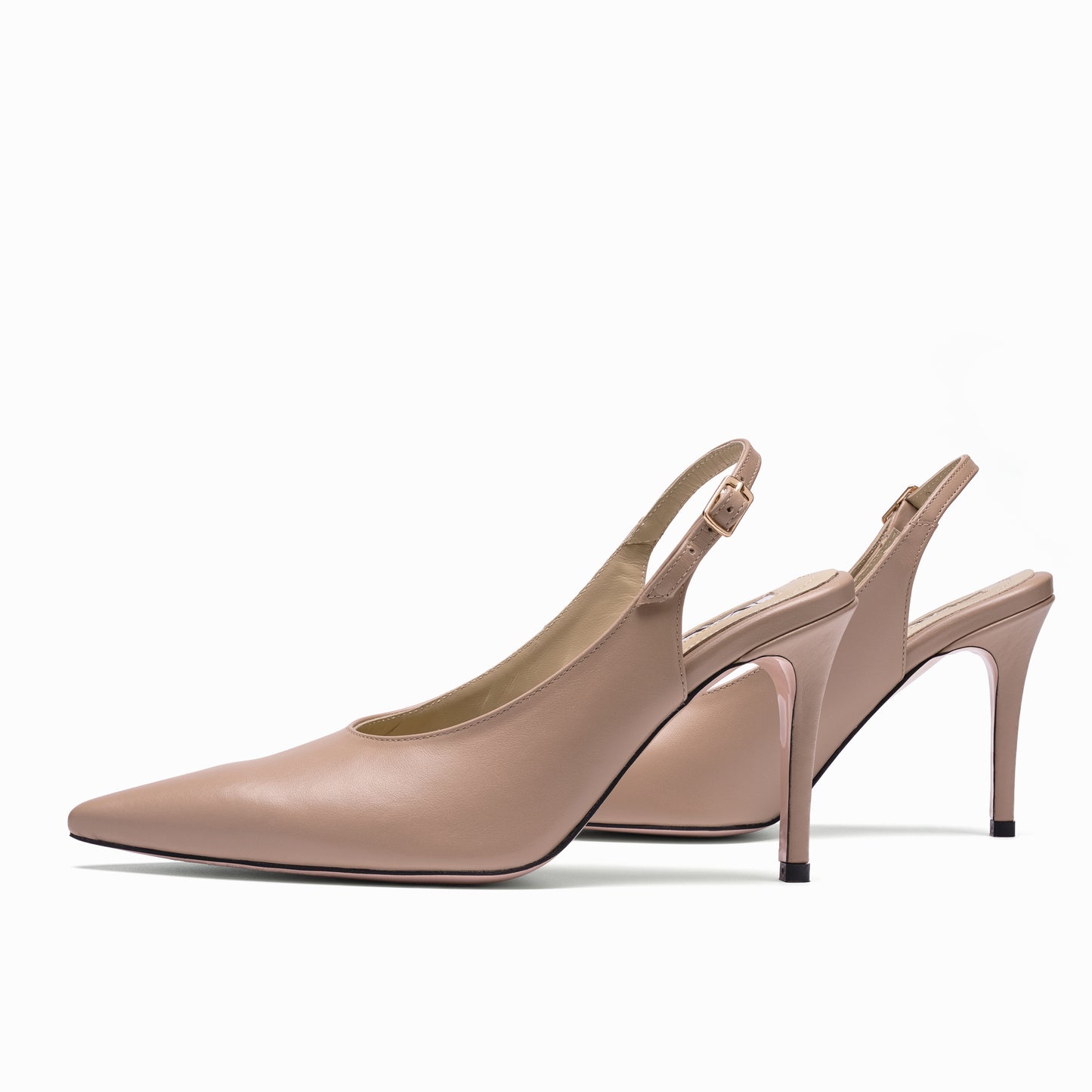 leather slingback stilettos beige