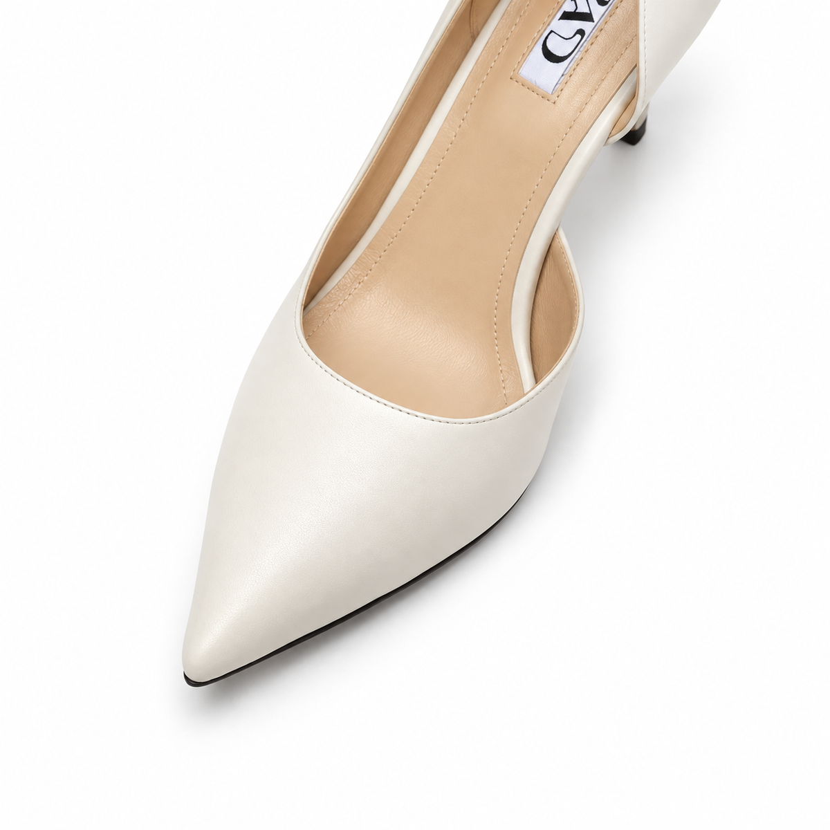 Pantofii stiletto MAD, alb fildeș din piele naturală, toc 7 cm 