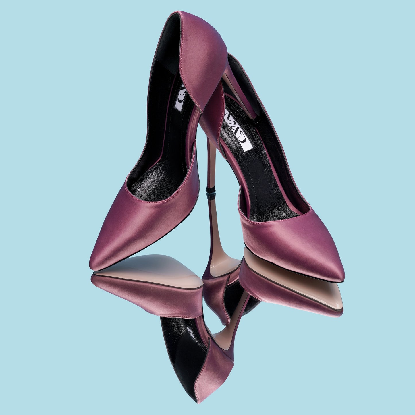 merlot satin stilettos 10 cm on mirror