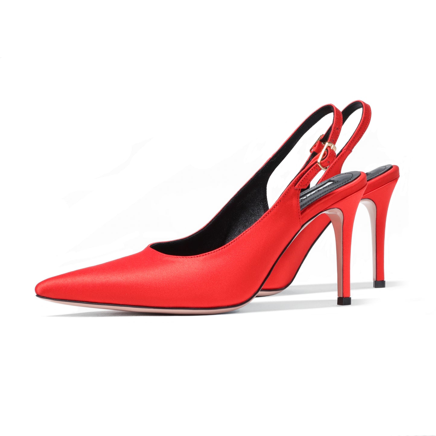 satin slingback stilettos coral red