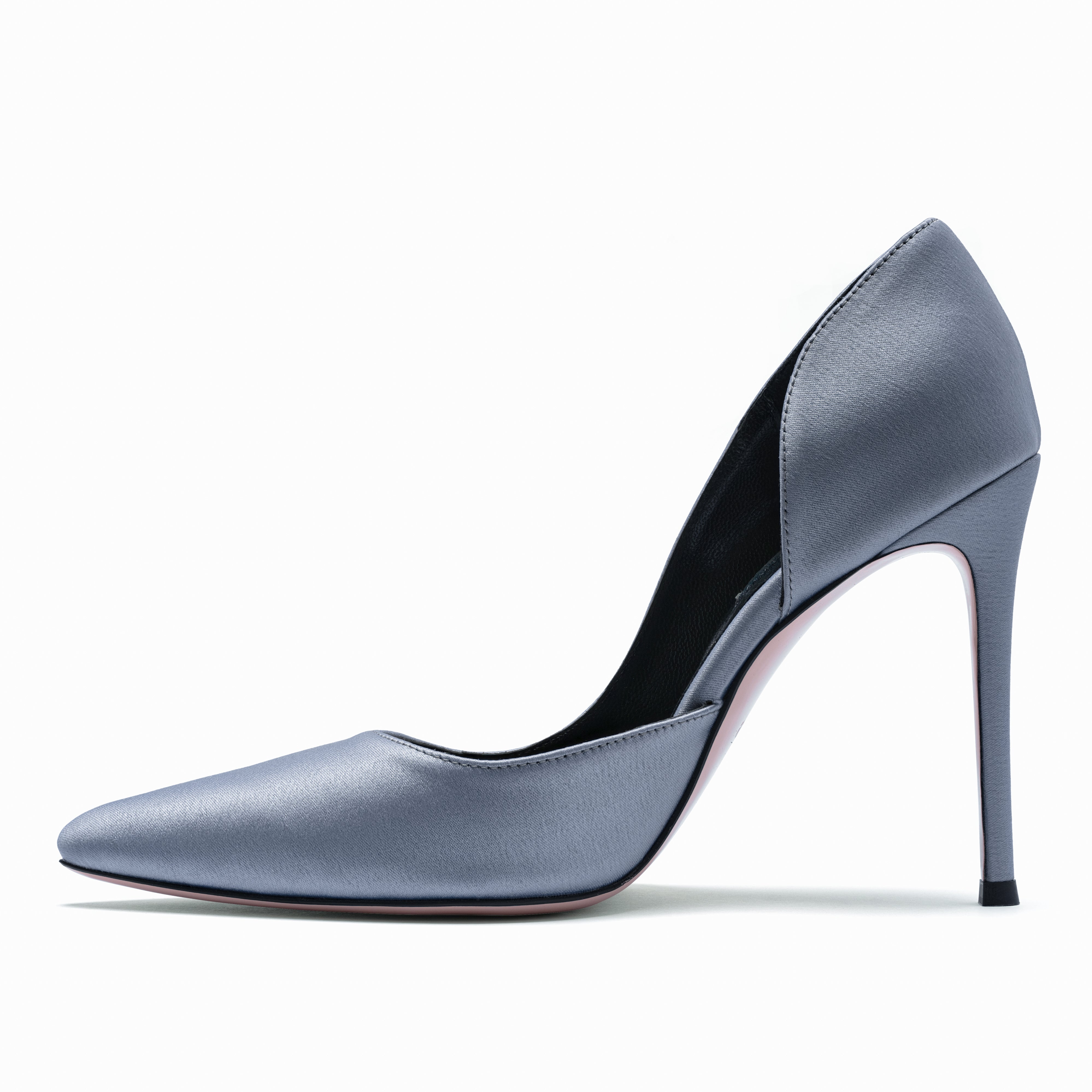 silver satin stilettos 10 cm profile