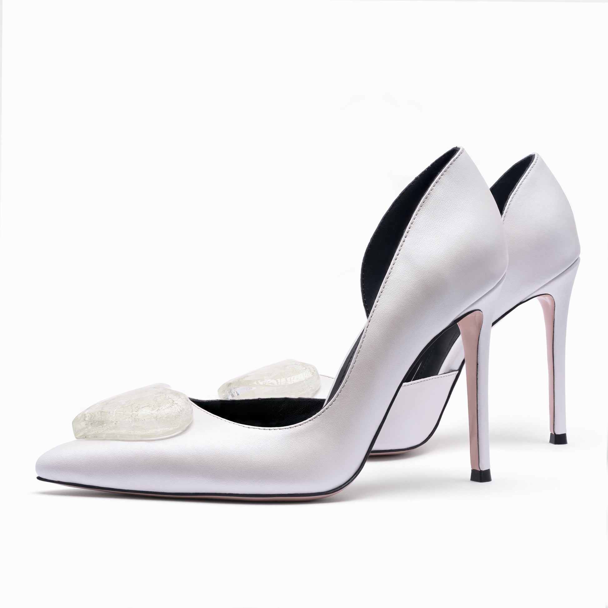 white ivory leather stilettos bridal with gold hearts