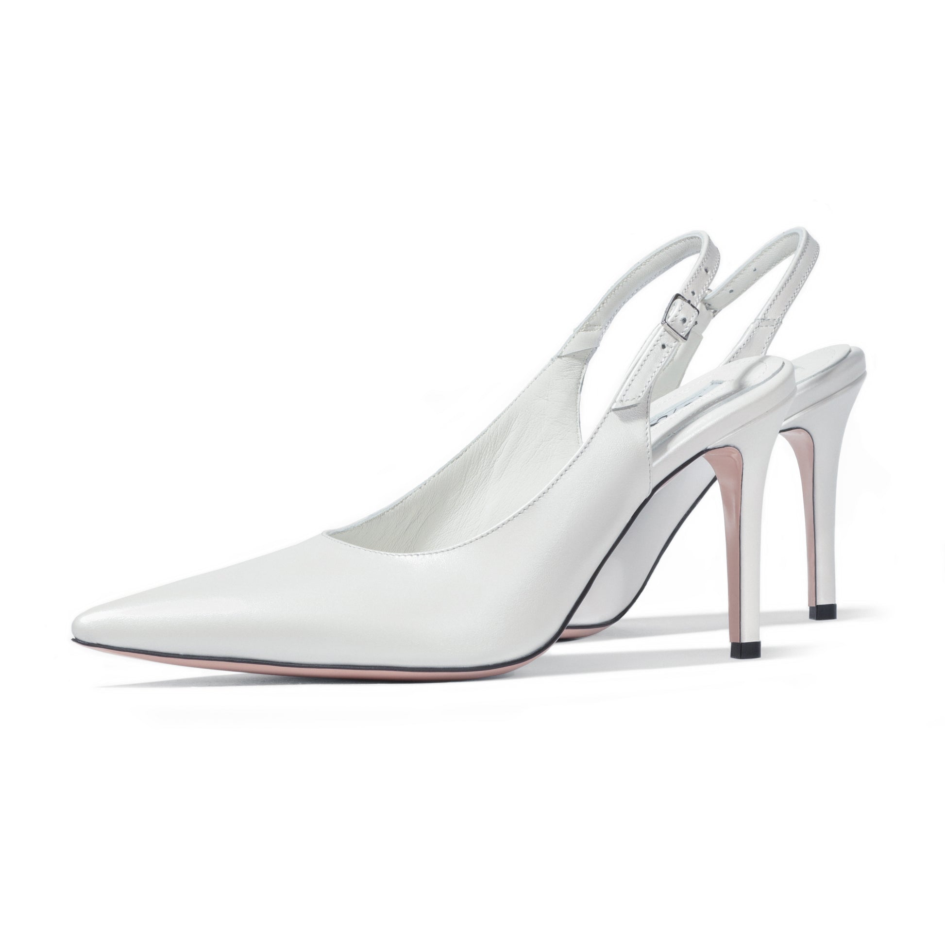 white leather slingback stilettos